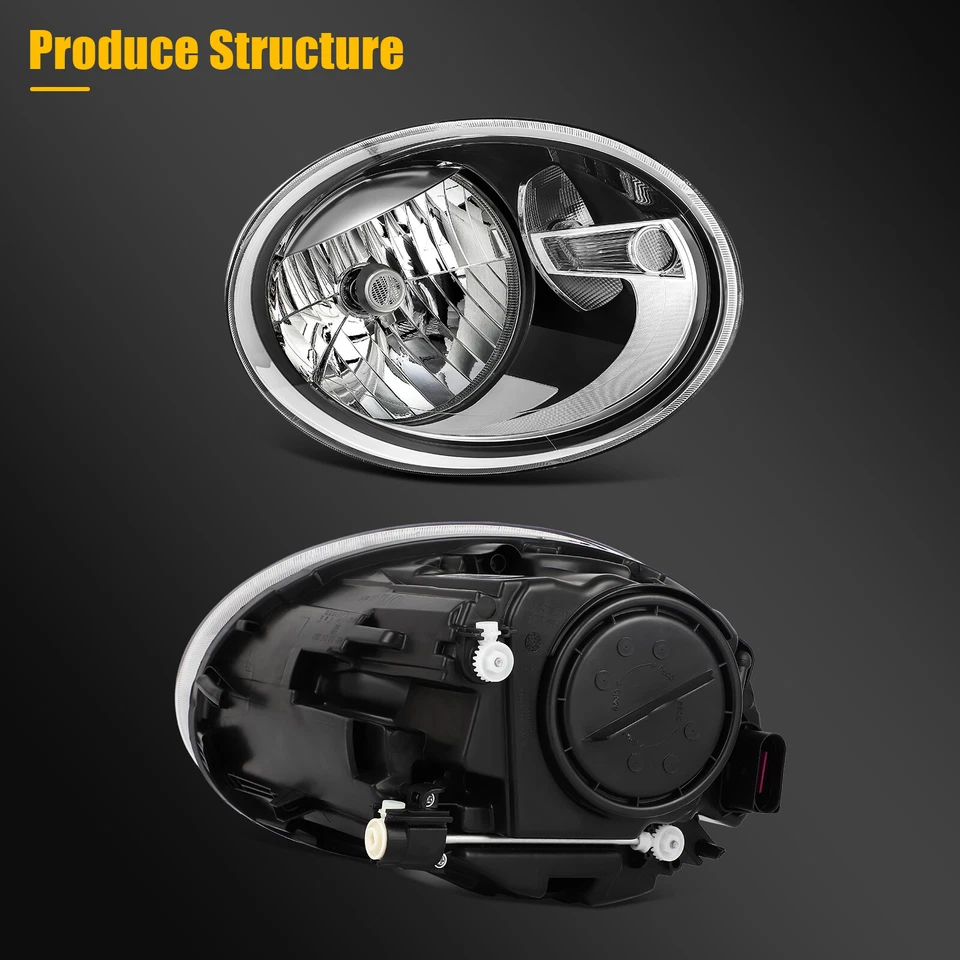 Conjunto de faróis para 2012-2019 VW Volkswagen Beetle carcaça preta com refletor - Imagem 3 de 4