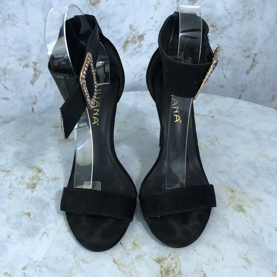 Liliana Women's Size 7M Shoes Black Strappy Open Toe Pump Event Stiletto Heels - Image 3 of 4