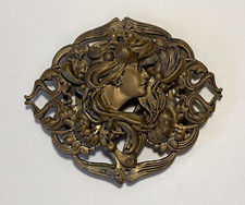 Antique ORNATE Art Nouveau Belt Buckle Gift For Woman GILDED BRONZE LARGE 4"w