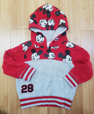 Disney Mickey Mouse Red/Gray Hoodie Sweatshirt Toddler Kids Size 2 Up To 92cm