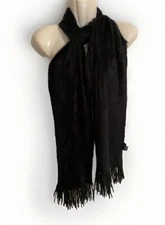 Cejon solid black soft acrylic fringe women’s minimalist scarf 
