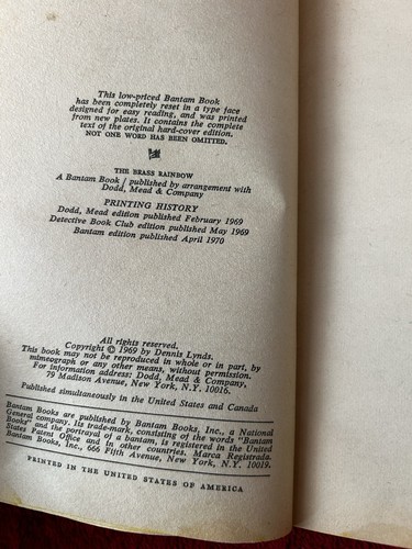 THE BRASS RAINBOW Michael Collins Vintage 1970 1st Bantam Mystery Paperback - Picture 2 of 3