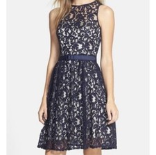 Eliza J Lace Dress Sleeveless with Keyhole Blue Size 8