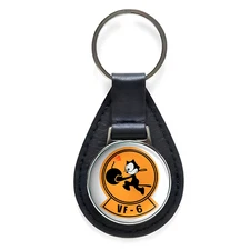 VF-6 Black Leather Keychain Silver Keyring Military Gift Army Charm Key Rings