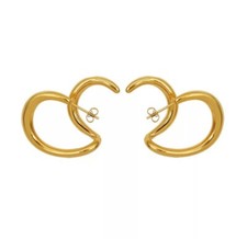 Real 14k Yellow Gold Plated C Curve Double Earrings