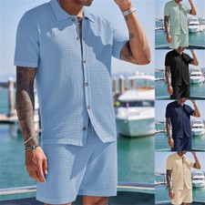 Men Summer Outfit 2-Piece Set Short Sleeve Shirt and Shorts Sweatsuit Set