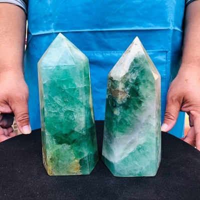 2pc 4.31LB Natural Fluorite crystal Hexagonal point Column Healing Reiki 2722