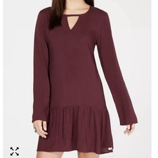 Hurley Cabo Dress Juniors Small Burgundy Cutout Drop Waist Long Sleeve NWT