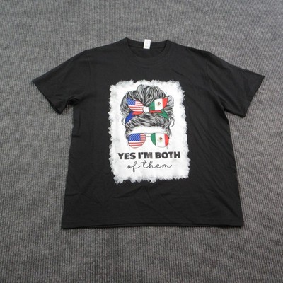 USA Mexico Flags Shirt Womens Large Black 'Yes I'm Both of Them' Graphic Tee