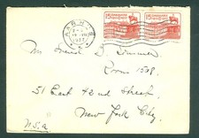 Denmark. 1937. Cover. Aarhus. Pair 2 x 15 Ore Amalingborg Castle. Sc# 260. USA