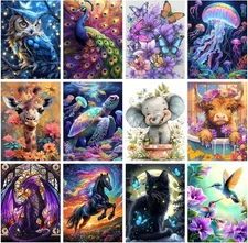 CraftCraze 12 Pack Animals Diamond Art Painting Kits for Adults - 5D Diamond Dot