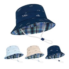 Toddler Sun Hat - UPF 50 Infant Newborn Summer Bucket Hats for 2-4T Navy Fish