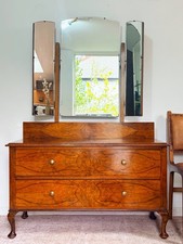 Vintage Art Deco 1920s Burr Walnut Dressing Table Chest Vanity Mid Century