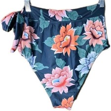 Unbranded Floral Bikini Swim Bottoms Size Sm Side Tie High Waist Full Coverage