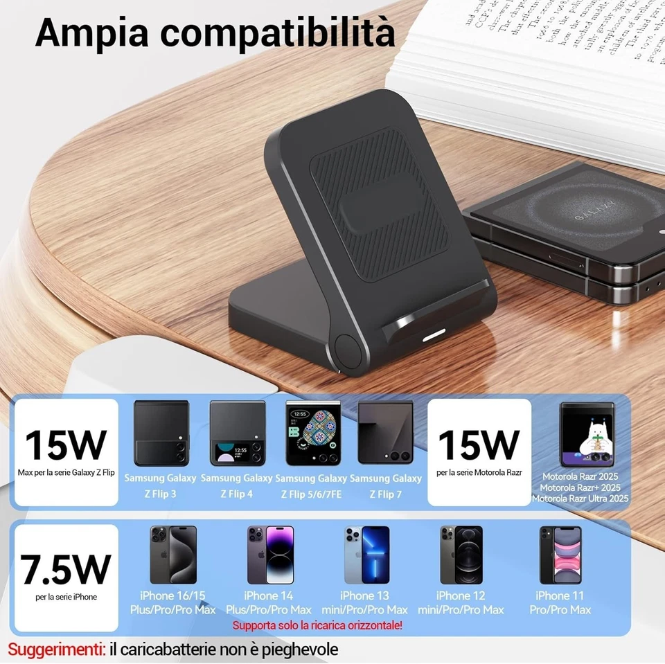 Geyo Caricatore Wireless per Samsung Galaxy Z Flip, 15W Rapido Stazione Ricarica - Immagine 3 di 4