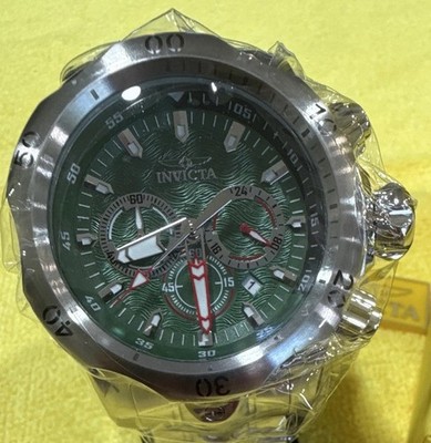 Invicta Quartz Diver Watch Green Dial Silver Case 100m 52mm