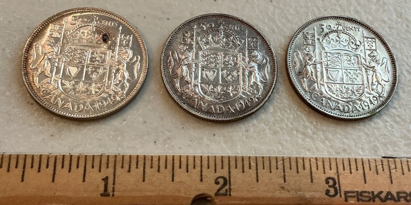 3 Canada 1949 Silver 1/2 Dollars High Grade Pieces. See Pics!