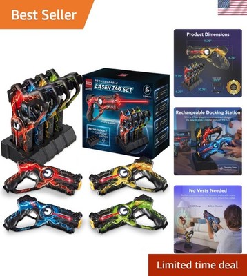 Set of 4 Laser Tag Blasters, Rechargeable Infrared Lazer Tag Set & Docking St...