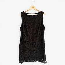 Ladies Wallis Black Dress Sleeveless Lace Knee Length Evening Shift Size 16