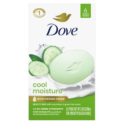 Dove Beauty Bar Soap Cool Moisture Cucumber & 3.75 Ounce (Pack of 6), White
