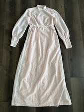 Vintage Pink Flocked Floral Maxi Dress Prairie Cottage Sheer Sleeves Lace XS/S