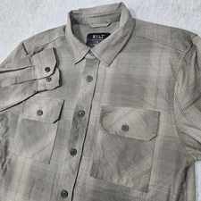 BYLT Trestles Flannel Shirt Mens Medium Gray Green Plaid Button Up Long Sleeve