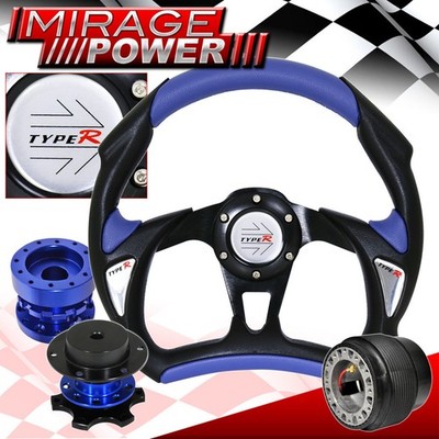 Black/Blue Battle Style Steering Wheel Blue Quick Release/Extender 89-05 Eclipse