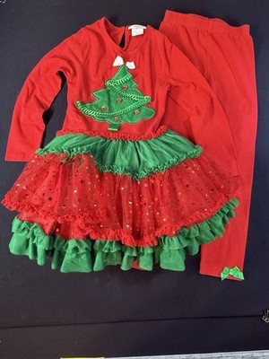 EMILY ROSE GIRL S CHRISTMAS RED & GREEN TOOLE RUFFLED PANT SET SIZE 7