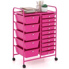 15-Drawer Rolling Storage Cart Mobile Cart w/ Colorful Drawers Metal Frame