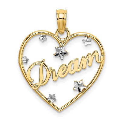 14k Gelbgold Rhodium Diamantschliff TRAUM Herz mit Sternen Charm Anhänger