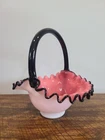 Black Rose Crest Basket Likely Fenton Great Condition