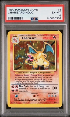 1999 POKEMON BASE SET UNLIMITED #4 CHARIZARD-HOLO PSA 6