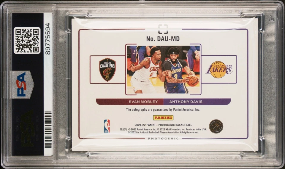Panini Photogenic Anthony Davis Evan Mobley Rookie 2021-22 doble automático PSA 9 Foto 3 de 4