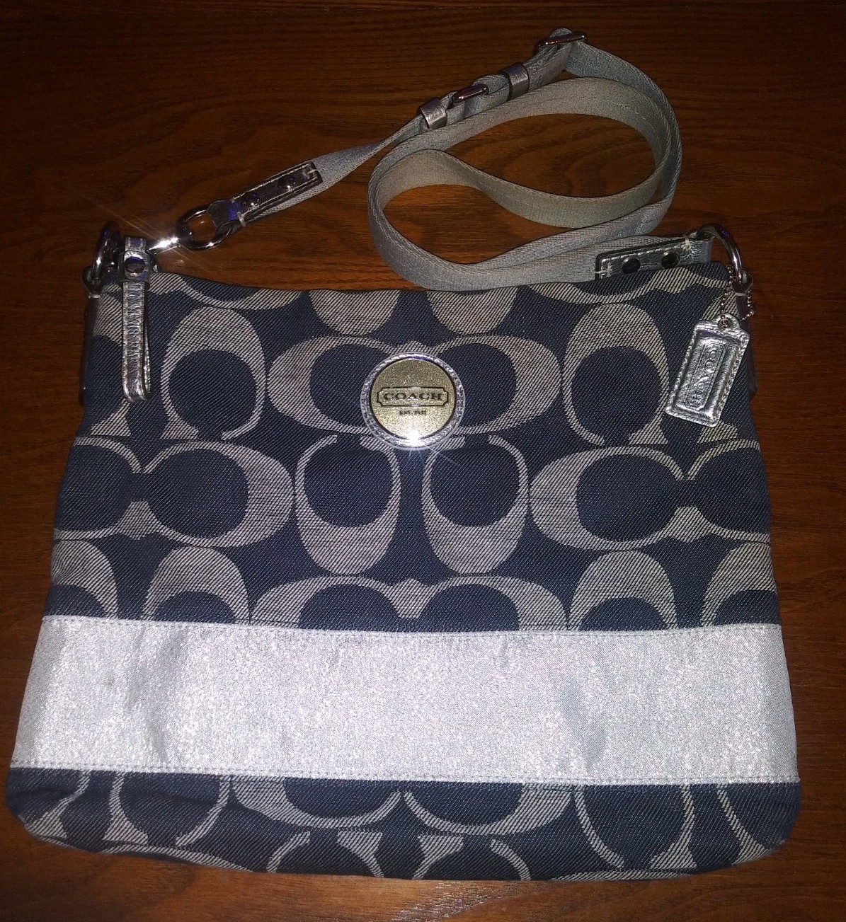 Coach Silver and Black Signature Canvas Crossbody Purse for Women