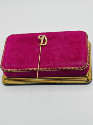 Vintage Monogram Hat Scarf Stick Pin Initial Letter ''D'' Gold Tone 2.75 