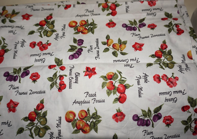 #ad 1 1 3yds x 36quot; quot;Botanical Printquot; Orchard Fruits amp; Their Names Cotton Fabric $2.99