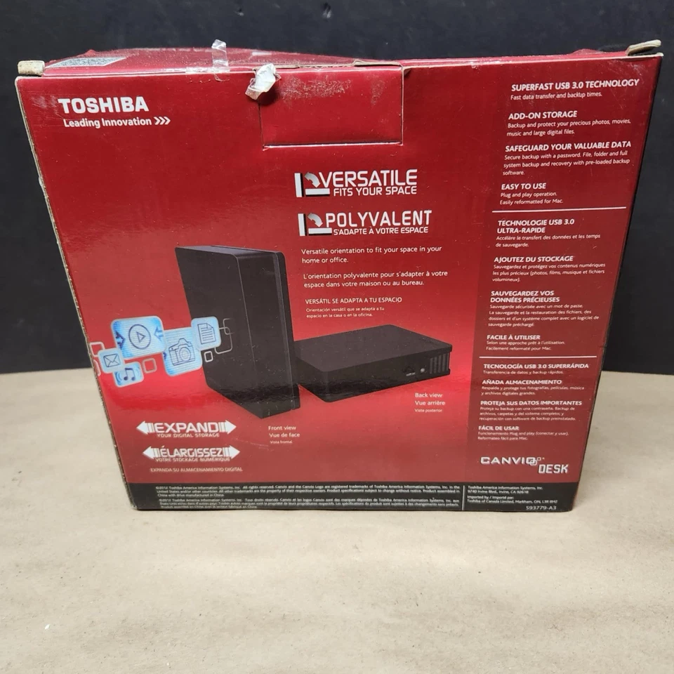 Toshiba 3TB Canvio Desktop External Hard Drive / HDWC130XK3J1/USB 3.0 - Image 3 of 3