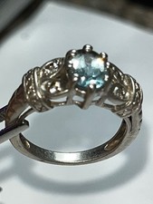 vintage 925 silver ring with blue topaz and cz