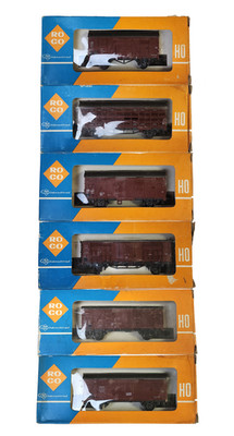 Lot of 6 HO Scale Roco Car, Mixed Lot of Brown Vintage Freight and Wagons