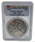 PCGS GEM BU 1991 American Silver Eagle $1 Bullion Coin Limited Edition