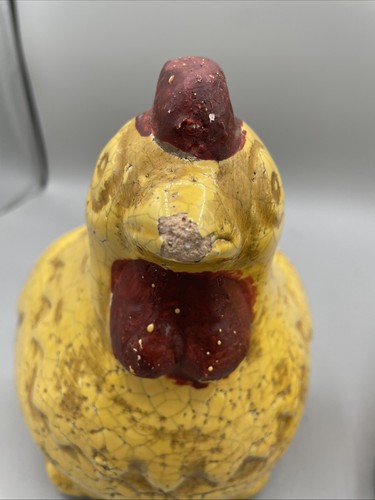 Yellow Chicken Bookends Heavy Farmhouse Terracotta Shabby Chic Distressed - Picture 8 of 11