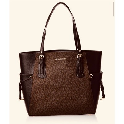 Michael Kors Voyager Brown/Black EW Tote 14.75 x 11 x 6.25  Style 30F8GV6T4B 