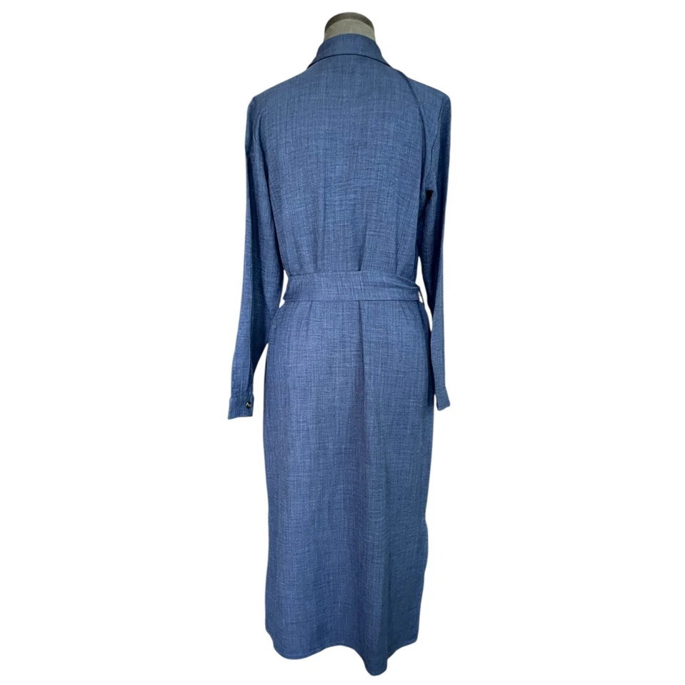 DKNY Denim Blue Long Sleeve Belted Midi Shirtdress Cotton Robe Dress Size 6 - Image 4 of 4