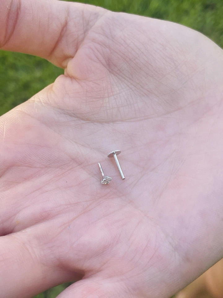 天然钻石 2.5 毫米 14K 白金 16G 内胎唇部 Labret 耳钉 — 第 4/4 张图片