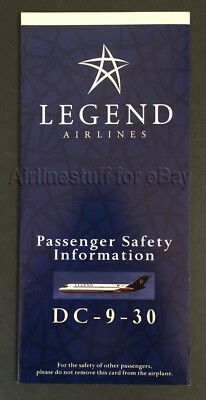 1999 LEGEND AIRLINES McDonnell Douglas DC-9-30 SAFETY CARD Dallas Love Field