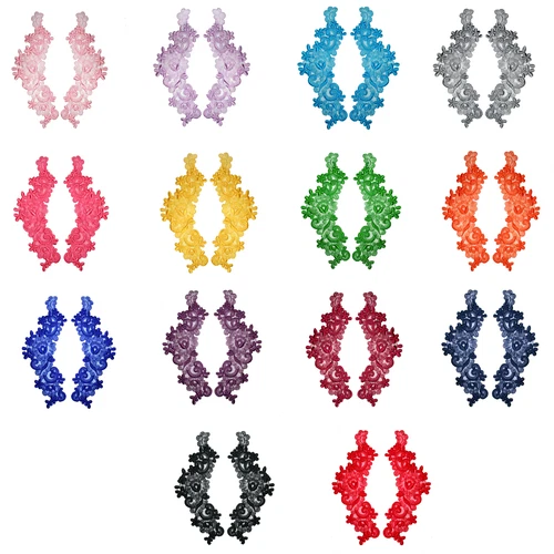 10.5"x4" 14 Colors Embroidered Floral Sheer Organza Motif Applique Patch by Pair