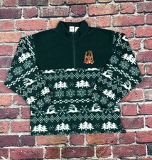 Vintage Disney Fleece Pullover 1/4 Zip Tigger Embroidered Green Fair Isle Ski XL