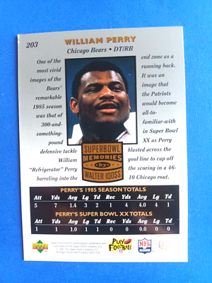 1997 UPPER DECK LEGENDS WILLIAM REFRIGERATOR PERRY #203 CHICAGO