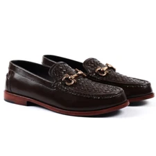 Men's Handmade Crocodile Brown Leather Oxford Slip On Dress Loafers Casual Shoes