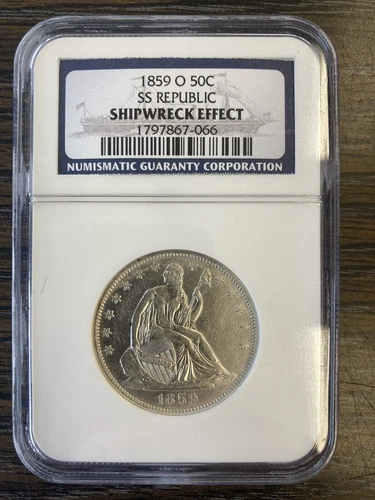1859-O Seated Liberty Half Dollar NGC SHIPWRECK EFFECT SS REPUBLIC